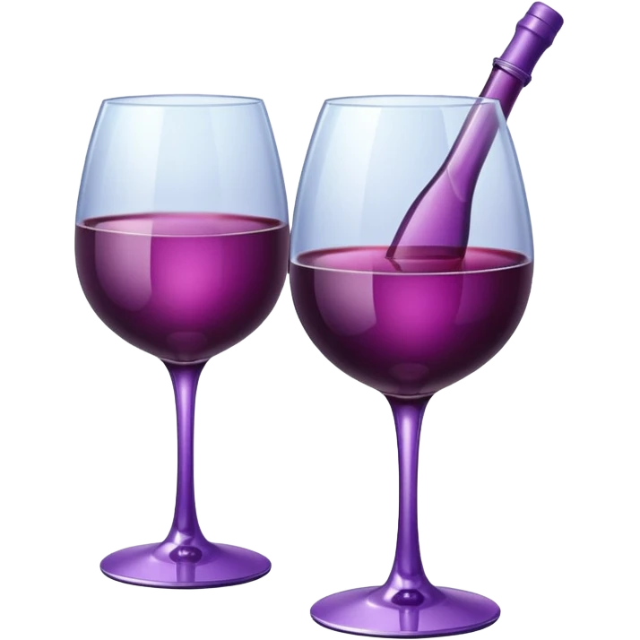Realistic sparkling diamond glam bottle of Purple Wine and matching long stem wine glass. emoji