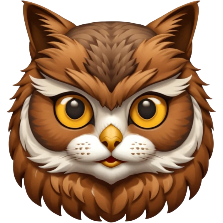 An cats head with a brown on top of the head of the cat the cats head infused with an white owls fulls body with brown wings emoji