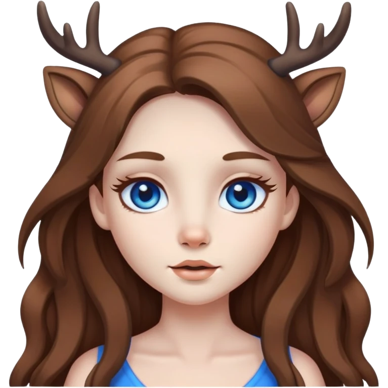 Deer girl with white skin and brown long hair with blue eyes  emoji