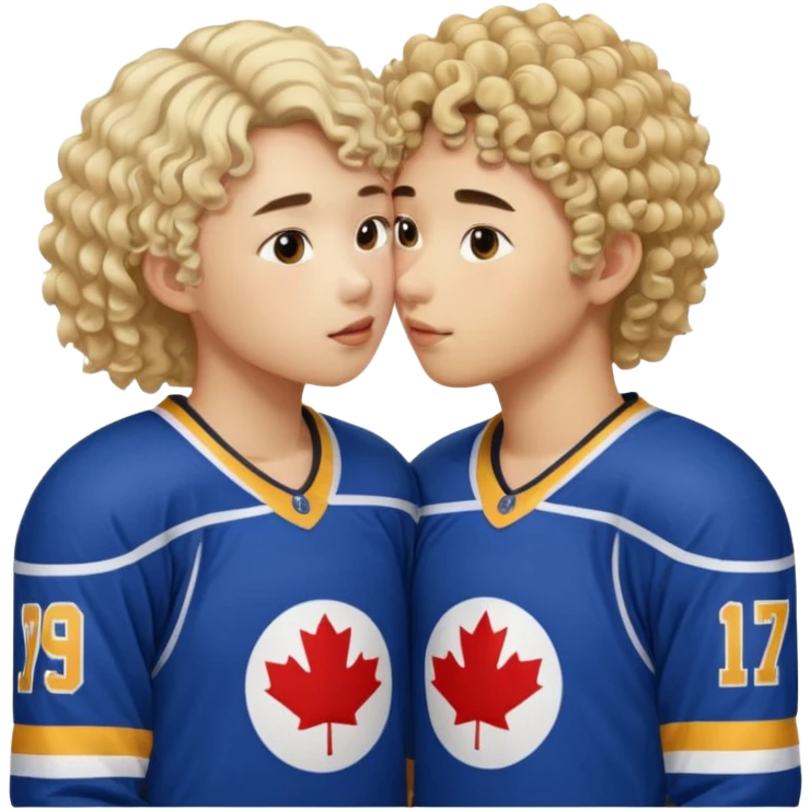 Asian hickey player kissing curly hair blonde hockey player emoji