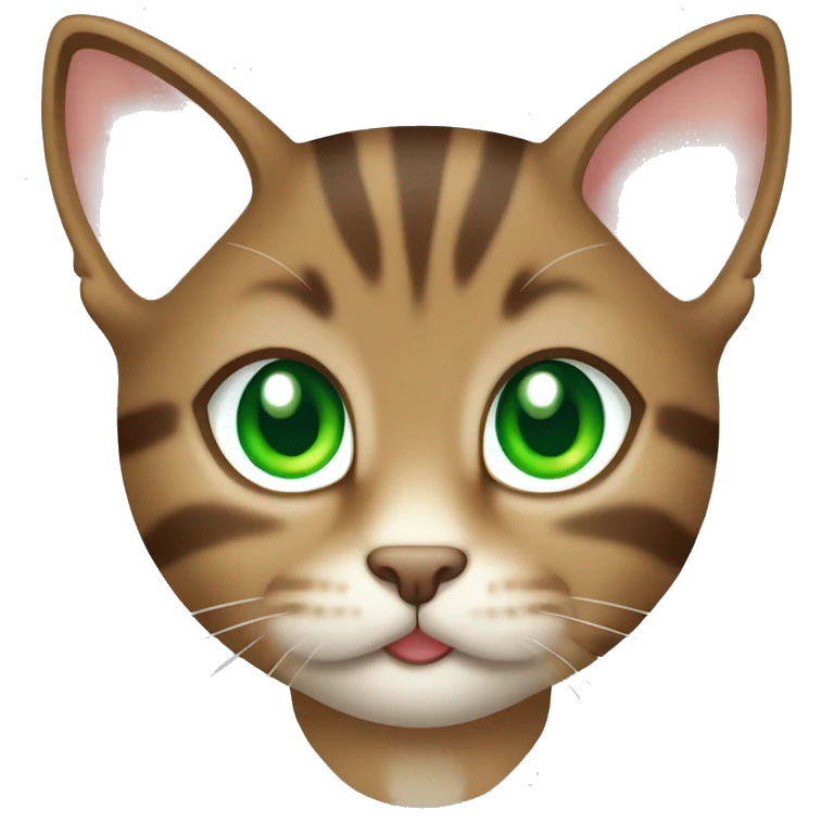 kawaii brown tabby kitten head with green eyes emoji