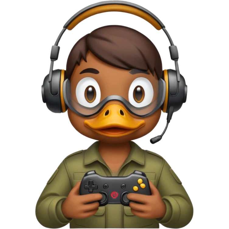 Gamer duck playing first person shooter game emoji
