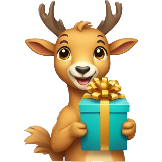 happy chamois holding gift with hooves emoji