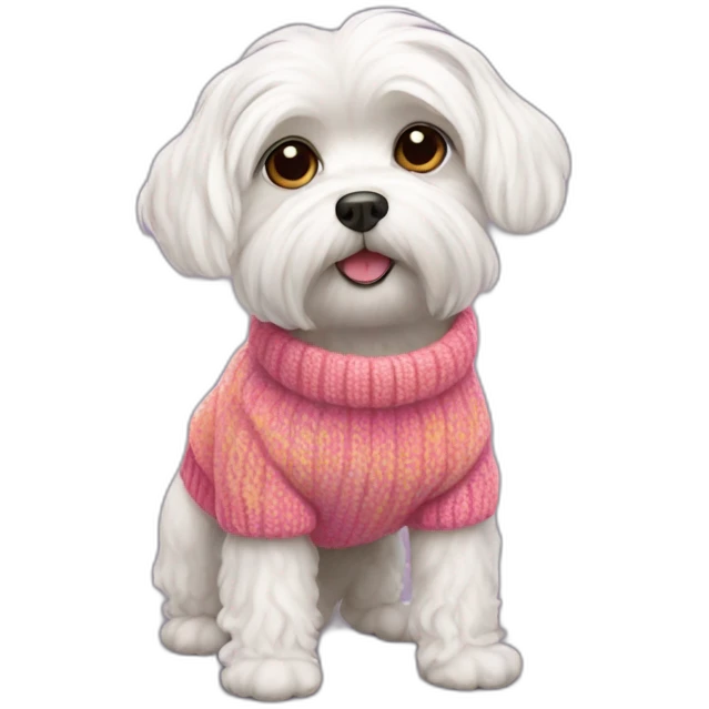 Maltese dog in warm bright sweater emoji