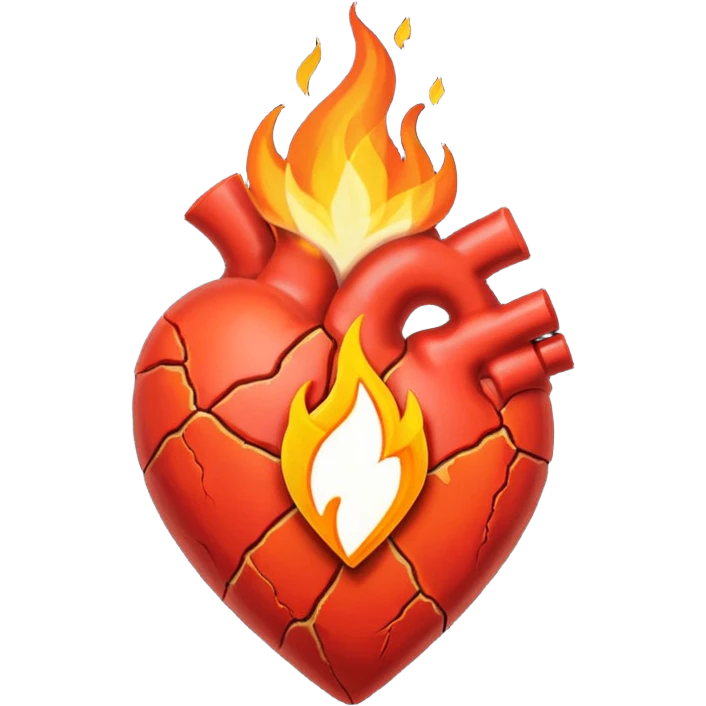 Cracked heart with a tiny flame rising from the crack.
Could have a small bandage or stitch holding it together. emoji