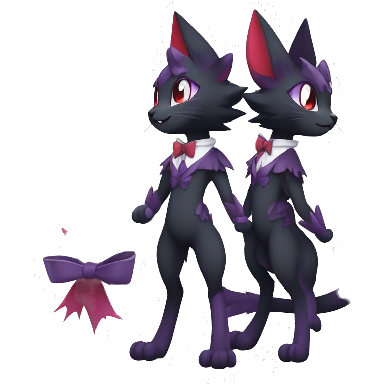  Cool cute kawaii edgy cartoon black purple red ethereal fantasy beautiful elegant nargacuga-Noivern-cat-Fakemon collar harness bow tie and bracers full body emoji