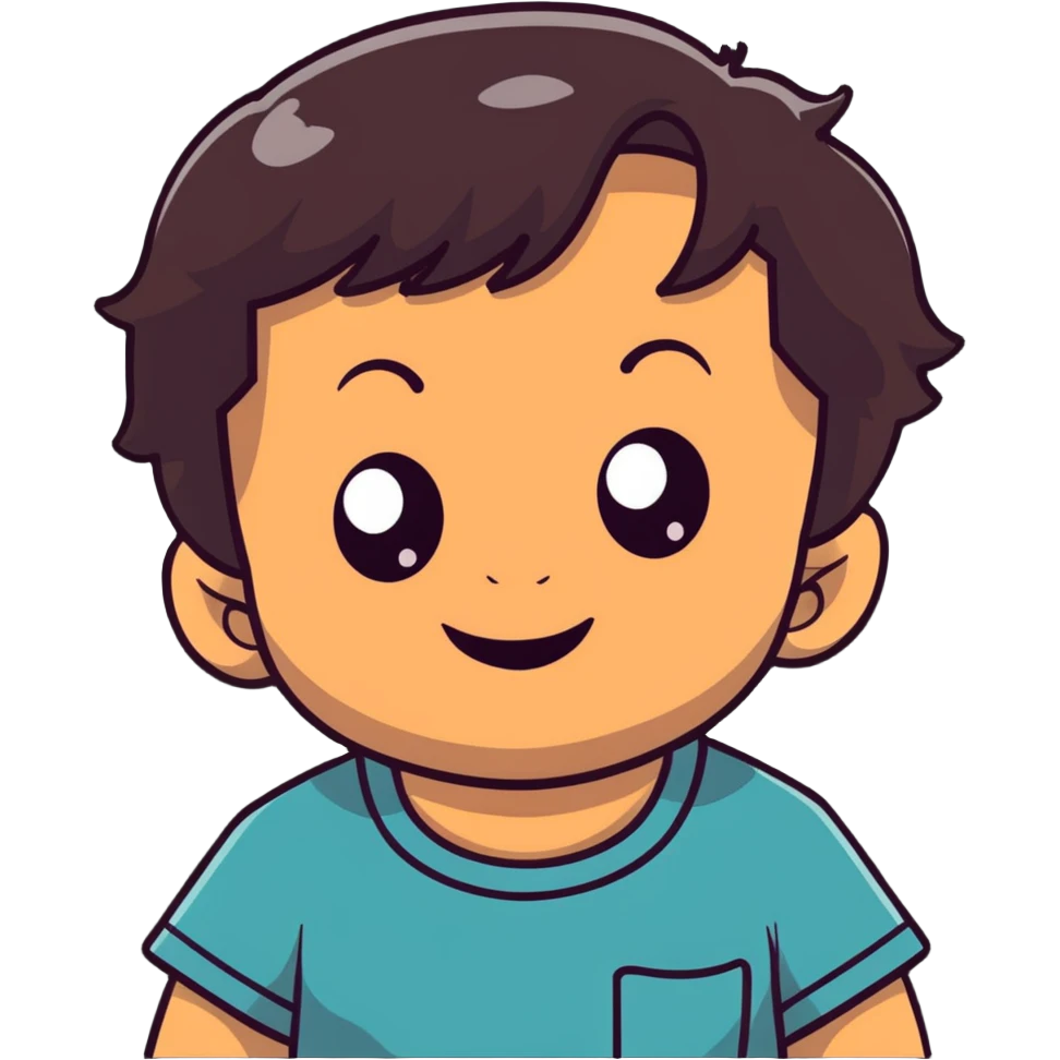 close-up of round smiling toddler boy face only with big eyes, medium skin tone, dark wavy hair, no neck visible, just the face emoji