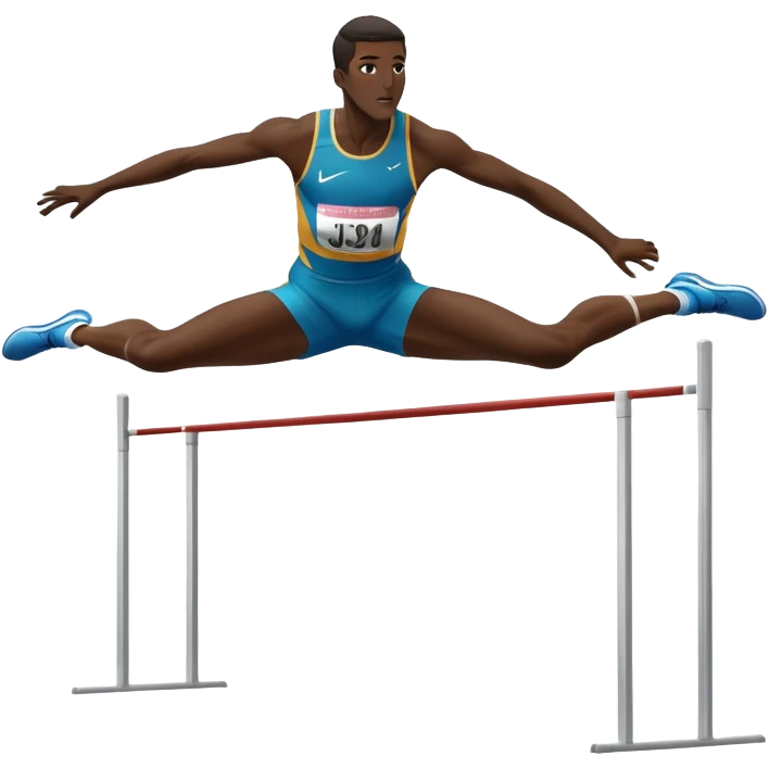 An icon showing a high jumper in mid-air, soaring over a bar in a track and field event. The background features a stadium with cheering fans, bright lights, and a clear blue sky. The athlete’s form captures the grace and power of the jump. Transparent background highlights the dynamic moment emoji