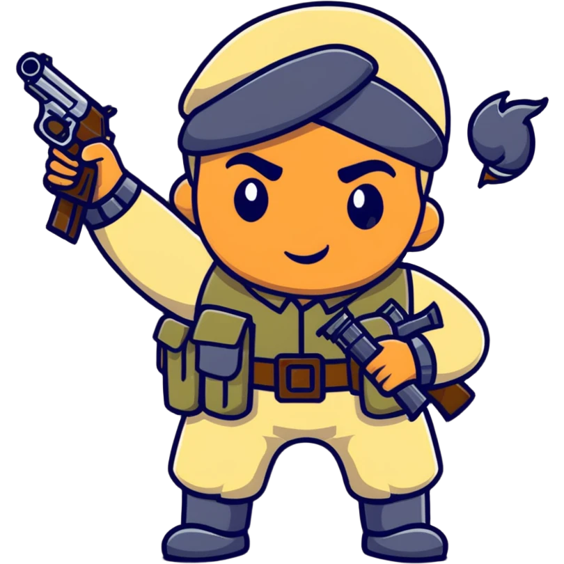 Indian soldier greasing a gun, cartoonish sticker emoji