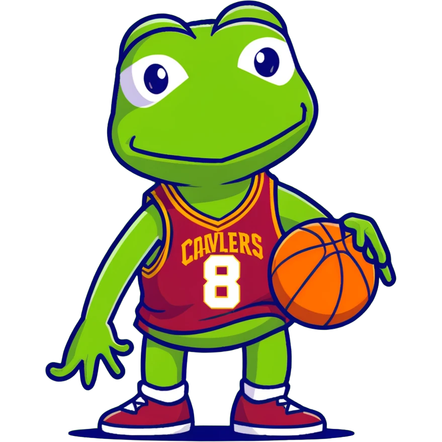 Kermit the Frog wearing a Cleveland Cavaliers #8 basketball jersey, cartoon style emoji