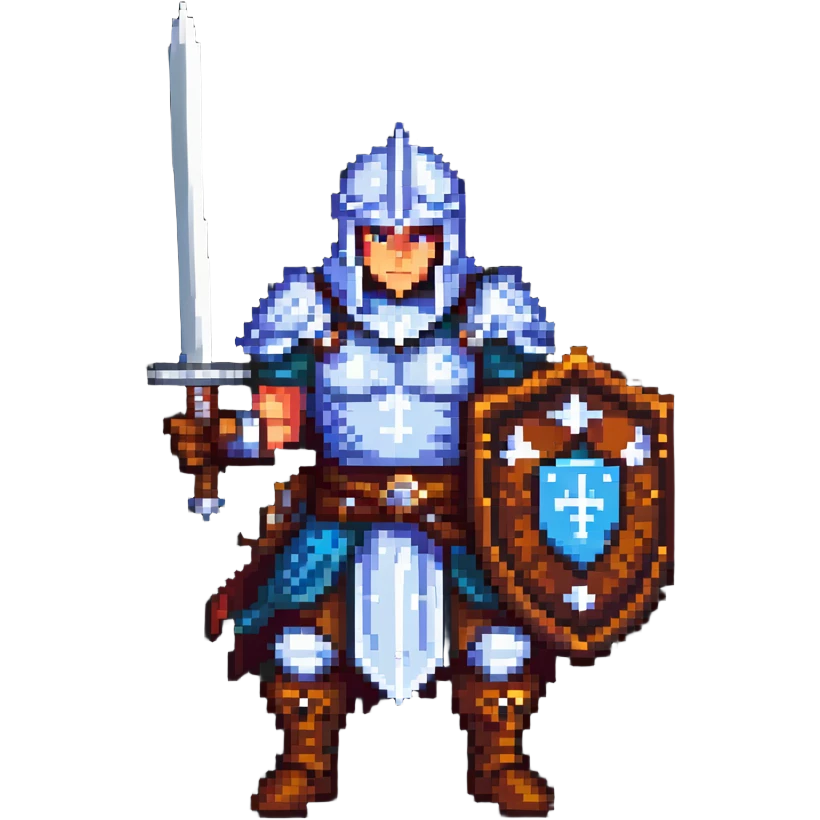 retro fantasy warrior with sword and shield emoji