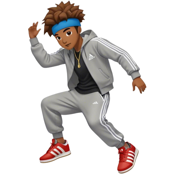 breakdancer spinning on his head wearing adidas shoes and sport suit emoji