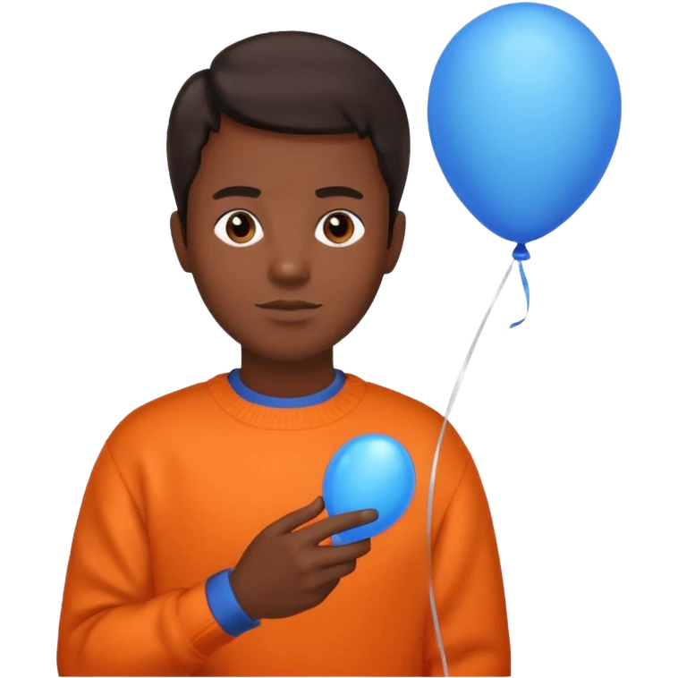 dark brown skin, orange sweater, hold blue balloon emoji