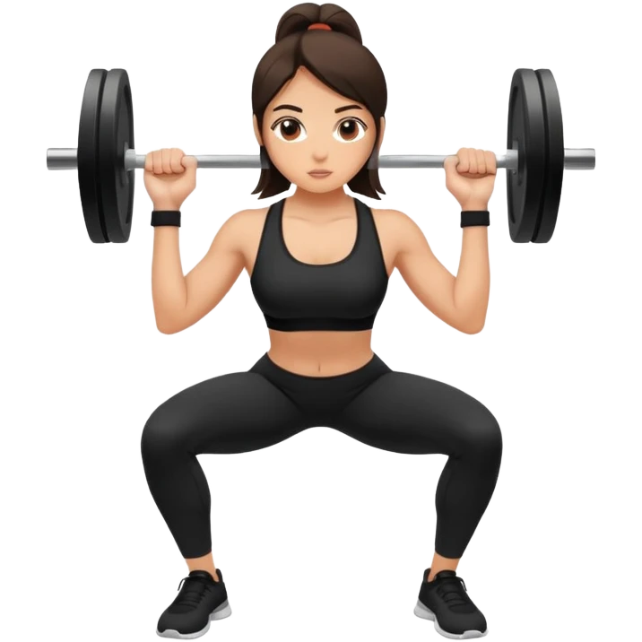 brunete girl doing squats with weight at the gym with all black outfit emoji