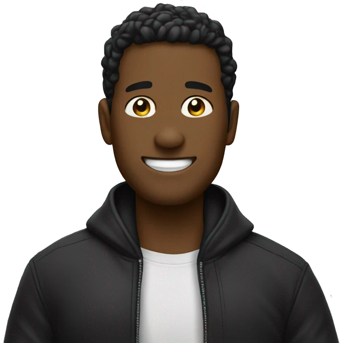 Persona riendo con una chaqueta negra emoji