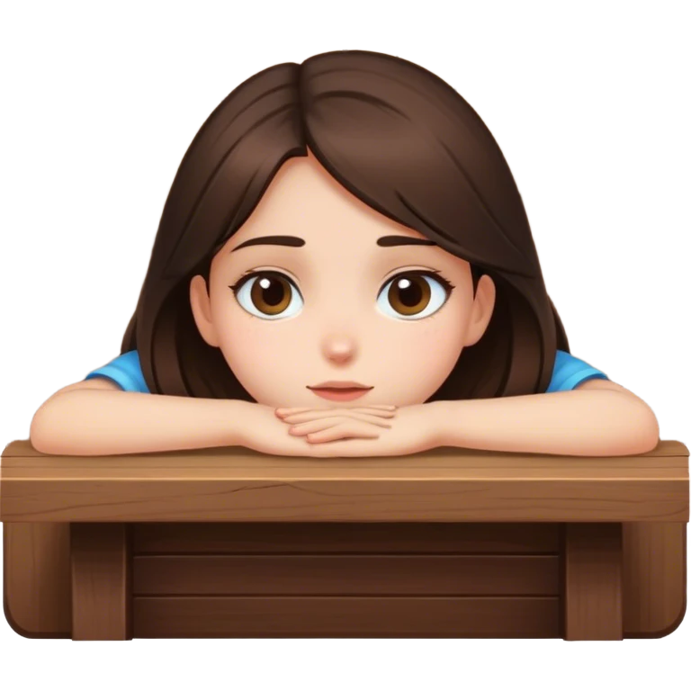  A brunette girl innocently peeking up from behind a table face view  emoji