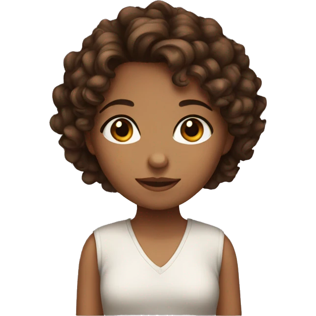 Girl With short brown Curly hair and dark brown eyes emoji