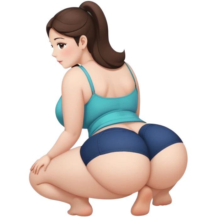 fullbody busty brunette pawg buxom bending over and sitting on soles backview sfw emoji