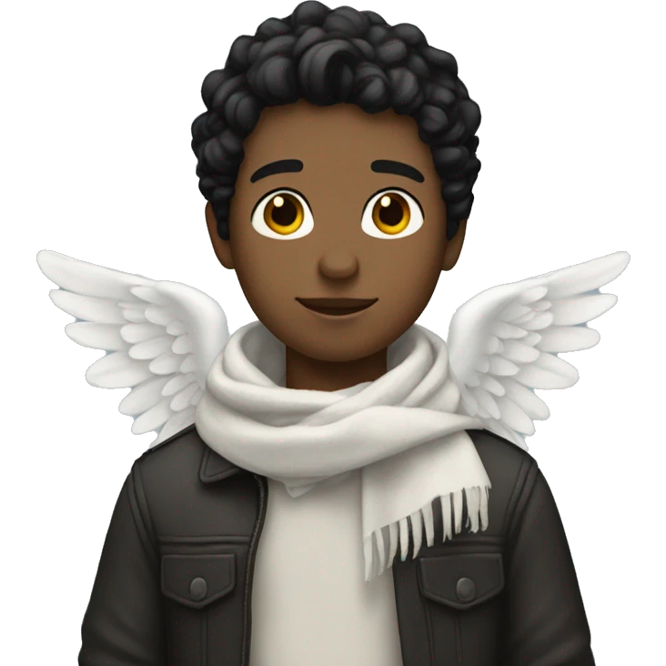 boy with black hair has the scarf and angel wings emoji