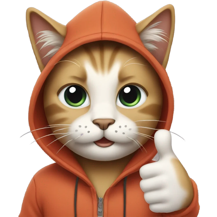 Cat with beard and hoodie , thumbs up emoji