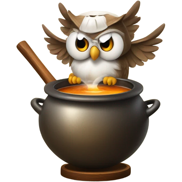 owl boiling herbal tea in cauldron  emoji