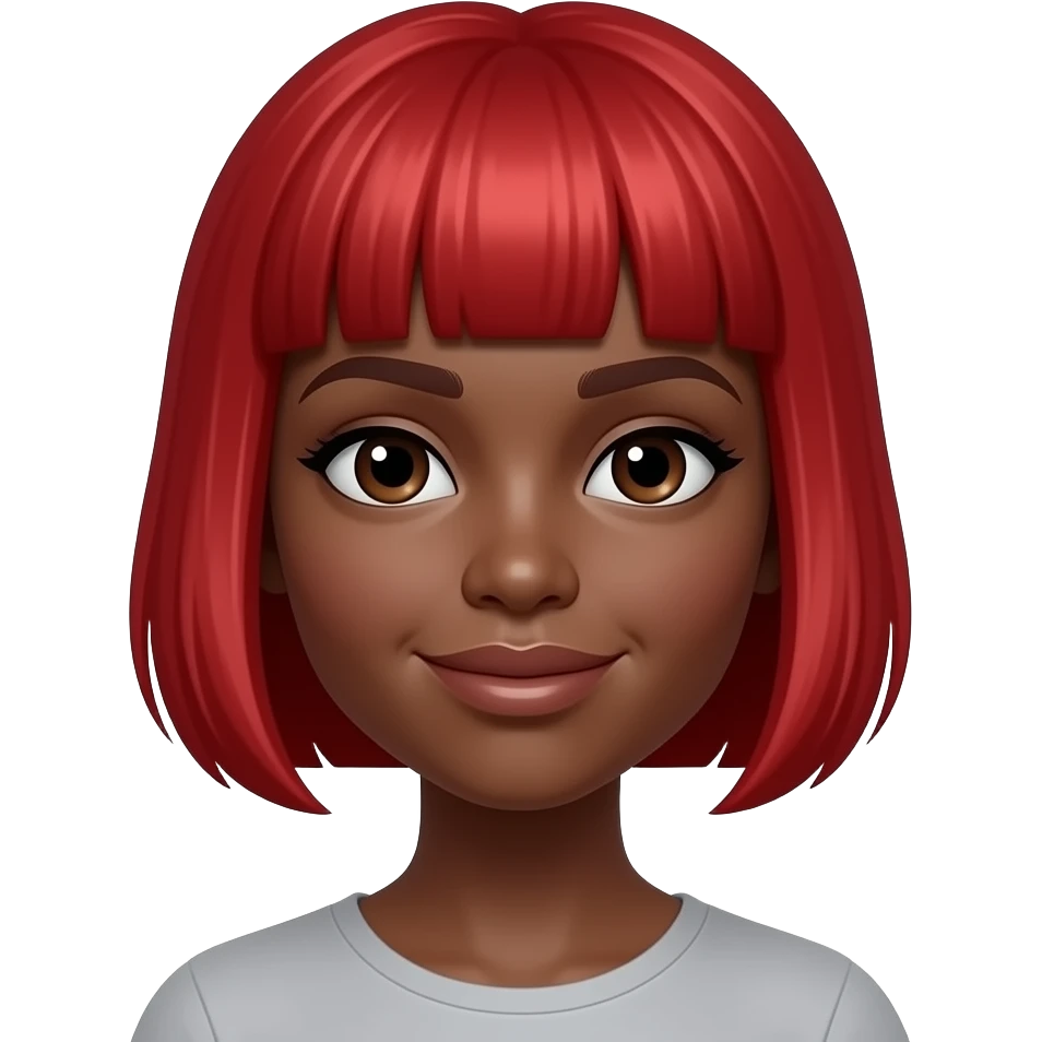 Black woman with a small red hair wig on her head emoji