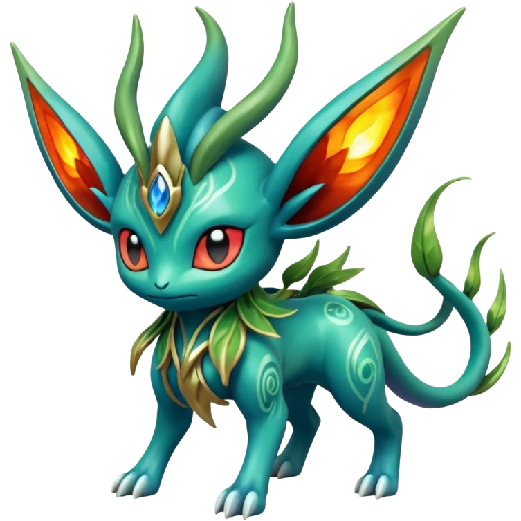 Futuristic volcanic elemental badass cool tough evil Suicune-Bayleaf-Celebi-Pokémon-Fakémon-hybrid-creature emoji