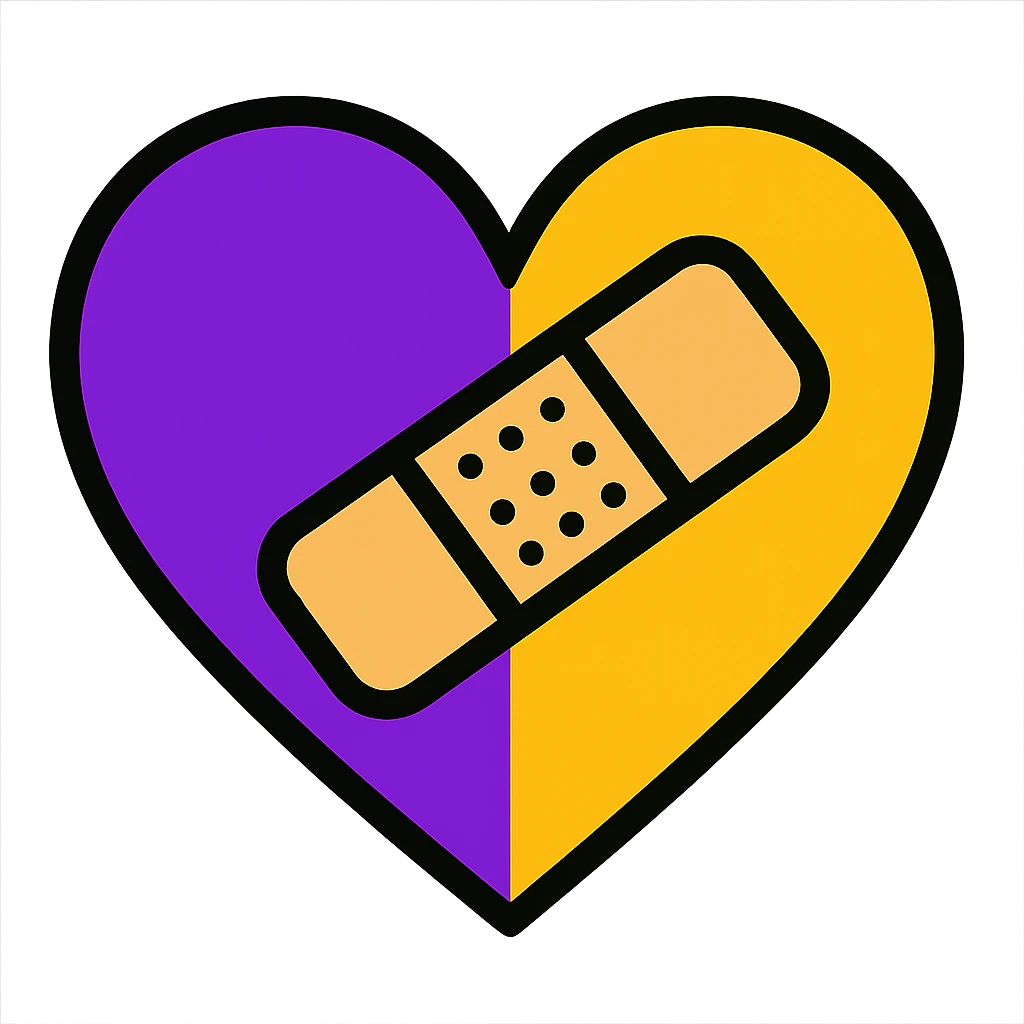 purple and yellow heart with a bandage emoji