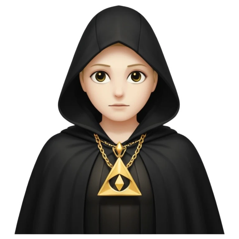 illuminati shadow figure standing in black cloak with gold triangle necklace emoji