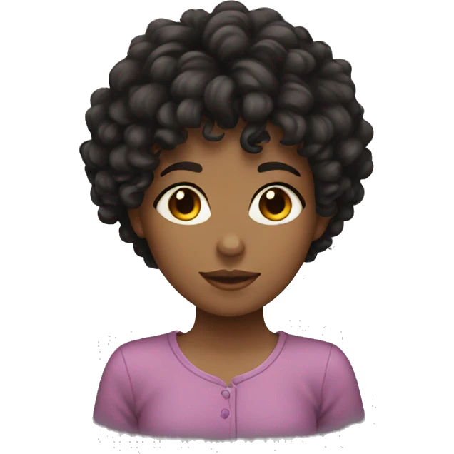 Girl with dark curly hair with bangs  emoji