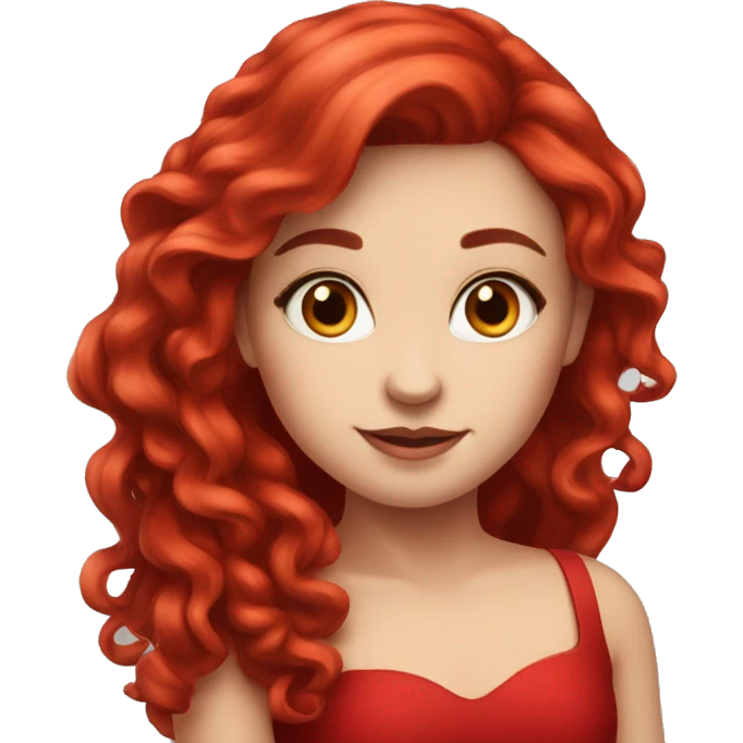 Fair-skin-elegant-girl-in-red-long-dress-with-long-red-hair emoji