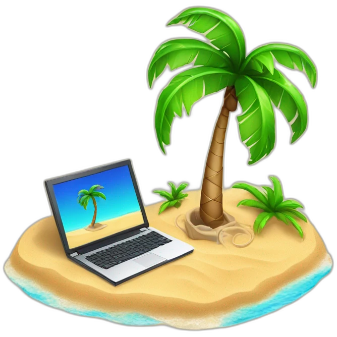 Palm Tree On island with a computer on the sand thats playing a game emoji