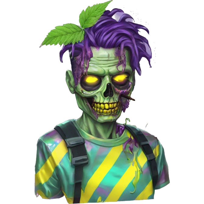 420 .Zombie_ Vaporwave black holographic oilslick zombie unicorn smoking yellow caution tape hemp leaves emoji