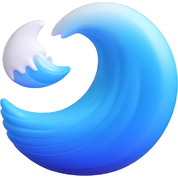 Make a wave emoji that looks exactly like the reference image, in iOS emoji style. 3D, shiny, smooth gradients, soft shadows, realistic wave shape, blue and white colors. emoji
