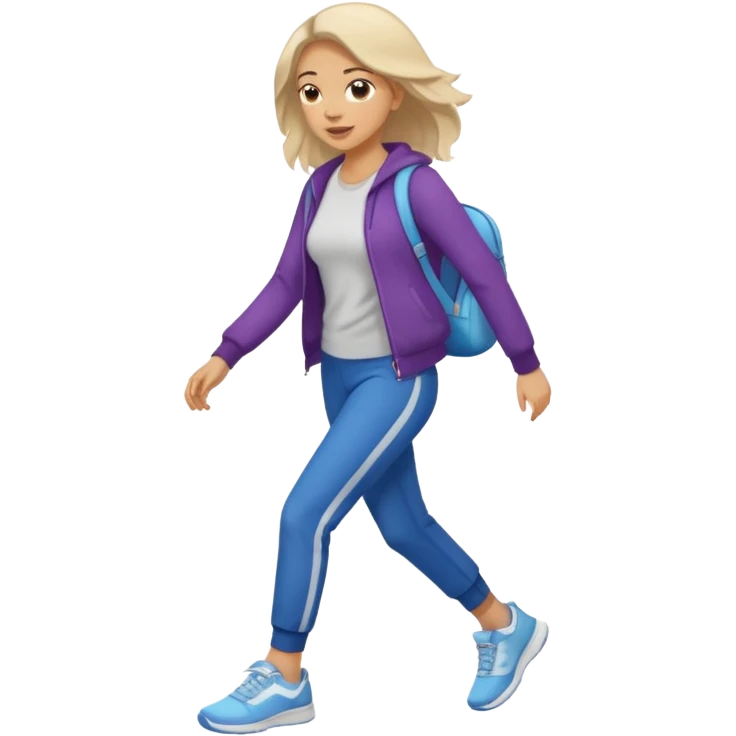 iOS emoji style - a woman in casual clothes and wearing trainers. Walking quickly. 
 emoji