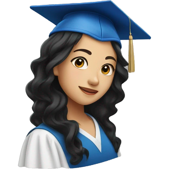 asian girl wearing blue graduation cap with long curly black hair emoji