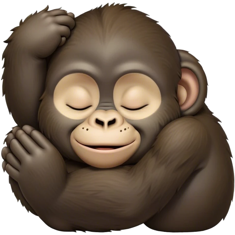 Meme-Worthy cute Sleeping Gorilla Portrait Emoji, Head resting peacefully with a contented smile, showcasing a luxuriant, thick Fur and eyes gently closed in serene slumber, Simplified yet hilariously adorable features, highly detailed, glowing with a soft, drowsy jungle light, high shine, relaxed and utterly lovable, stylized with an air of playful laziness, bright and heartwarming, soft glowing outline, capturing the essence of a sleeping gorilla that feels destined to become the next viral sensation of adorable rest! emoji