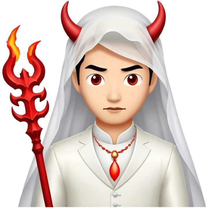 an asian male bride with the face of devil in wedding dress emoji