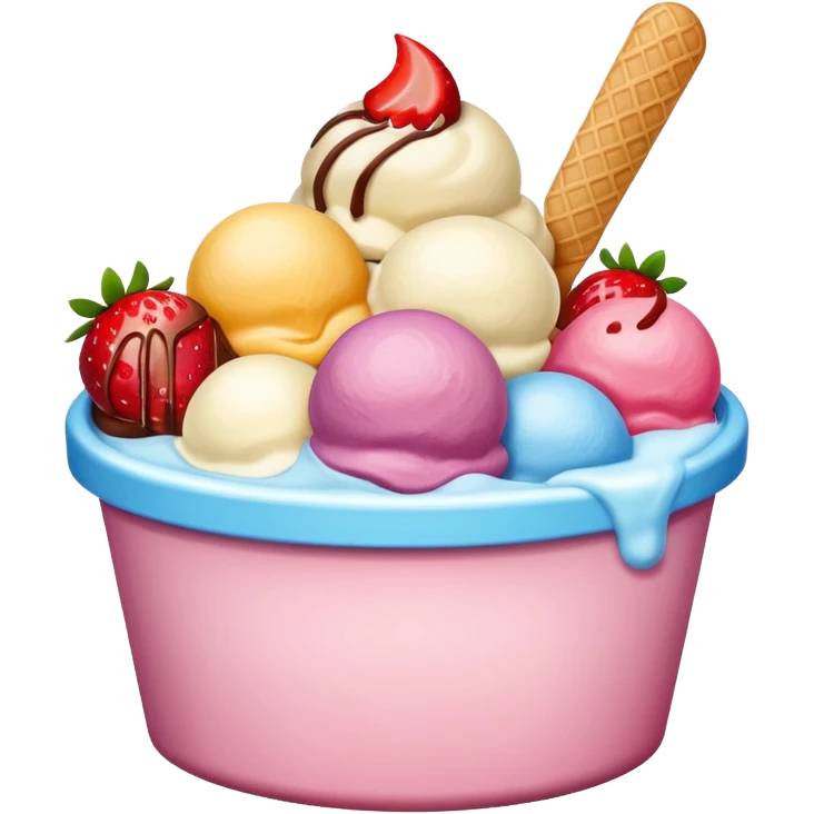 Very big ice cream in tub lots of scoops different flavours emoji