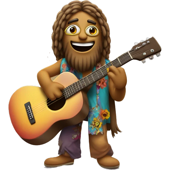 anthropomorphic hippie-guitar showing a sign of peace emoji