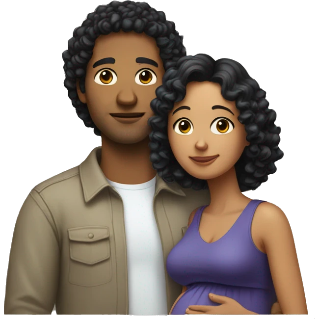 A man with curly black hair and a pregnant woman with shoulder-length, slightly blonde hair. emoji