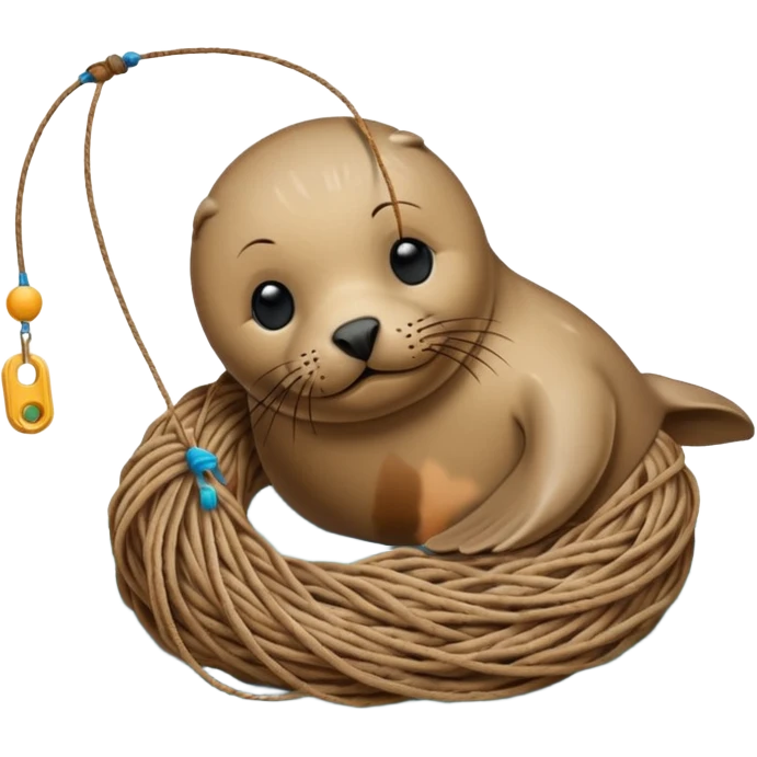 Realistic Seal Stauck with his head in a fishing yarn in the ocean, with plastic floating around emoji