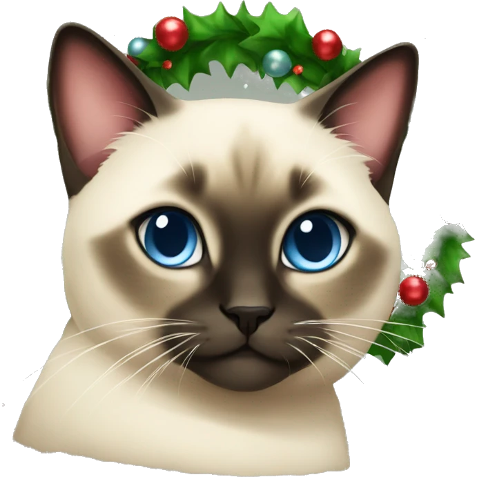 cute and fluffy siamese cat with christmas garland emoji