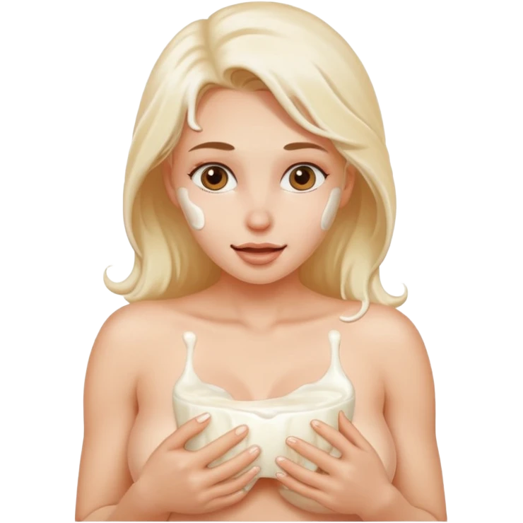 nude woman with big boobs covered in milk with milk on her face  emoji
