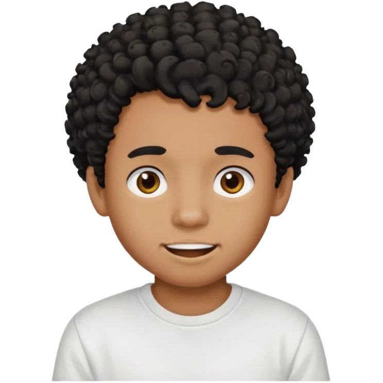 a black boy with a curly hair and a white t shirt no teet emoji