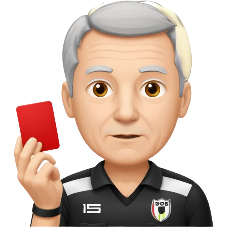 Older Referee – Experienced Look
 Wearing black jersey, gray hair, calm but firm, red card lifted halfway. emoji