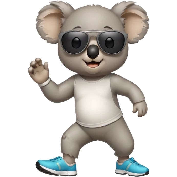 friendly anthropomorphised koala in casual clothing, wearing dark sunglasses, jogging upright in standard pose emoji