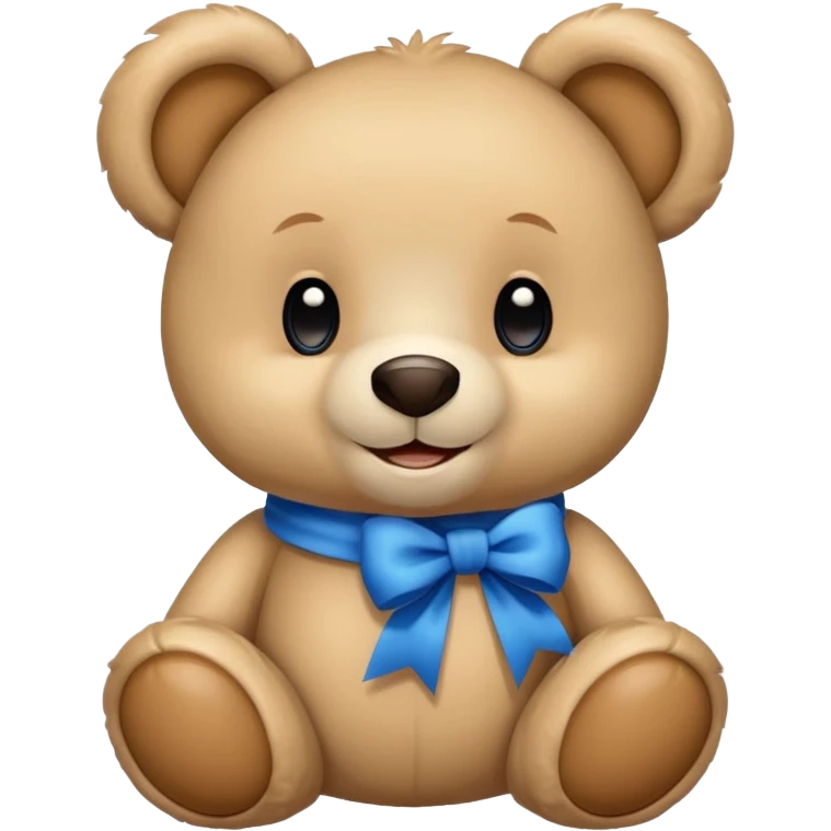 beige teddy bear with with blue bow on neck smile emoji