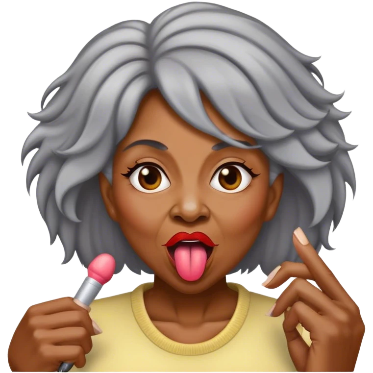 Older black woman with hair highlights sticking out her tongue emoji