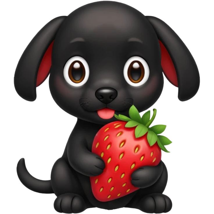 A black puppy with a strawberry emoji